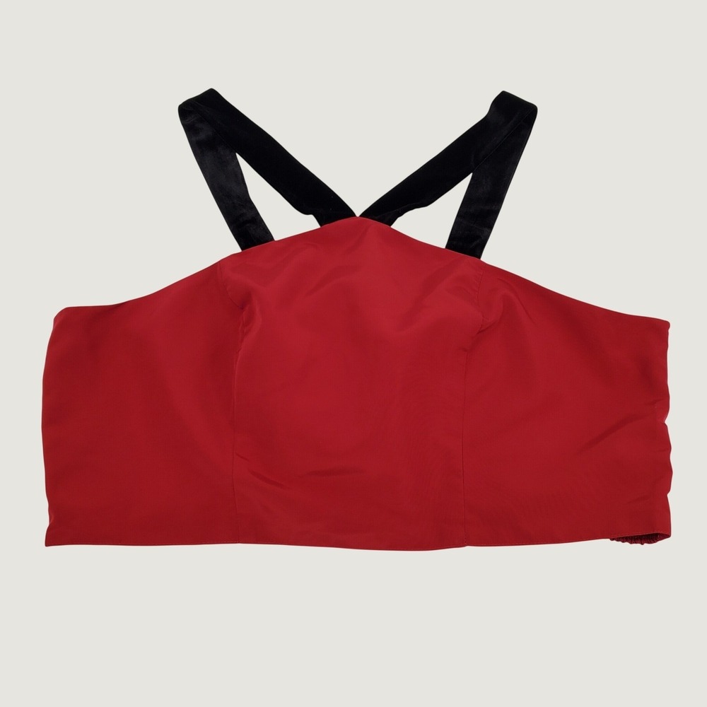 Old Navy 4X The Occasion Aurora Red Halter Bow Crop Top Velvet Straps Stretch